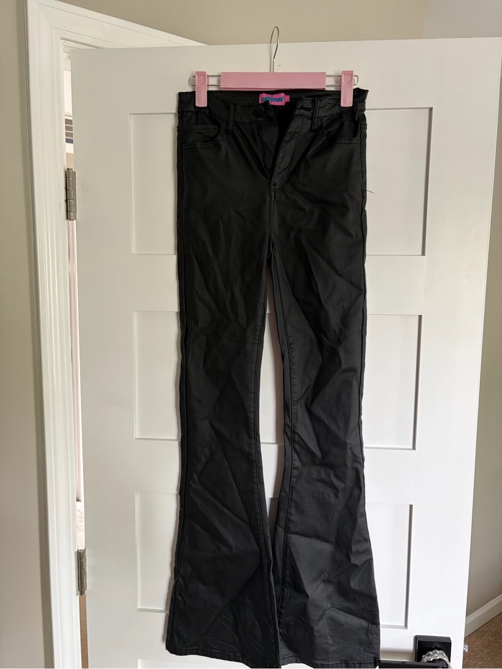 Edikted Black Leather Flare Jeans